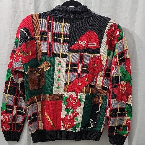 Vintage 1991 The Eagles Eye  Chrismas Ecuestrian  Knit Cardigan Sweater Size S - Picture 2 of 8